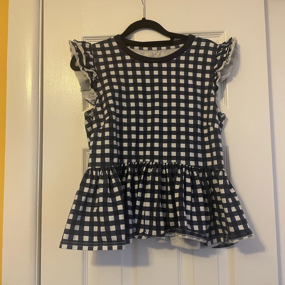 Kate Spade Checkered Ruffle Peplum Top